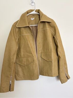 Kimchi Blue Distressed Tan Vegan Leather Zip Jacket